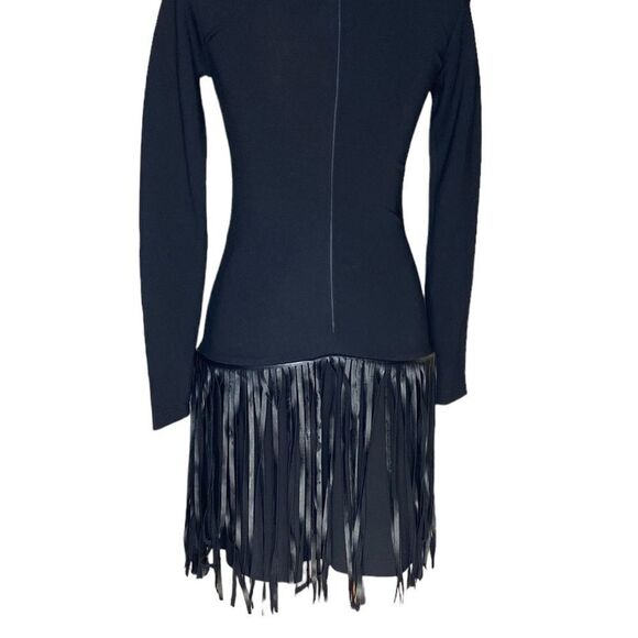 Amanda Uprichard Wm’s Sz XS Black Bodycon Long Sleeve Bodycon Fringe Mini Dress - Picture 6 of 9